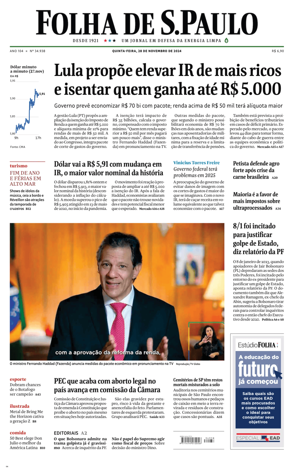 Prima-pagina-Folha-de-S-Paulo-oggi-edizione-di-oggi-20241128