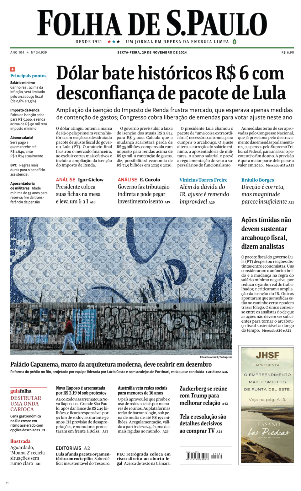 Prima-pagina-Folha-de-S-Paulo-oggi-edizione-di-oggi-20241129