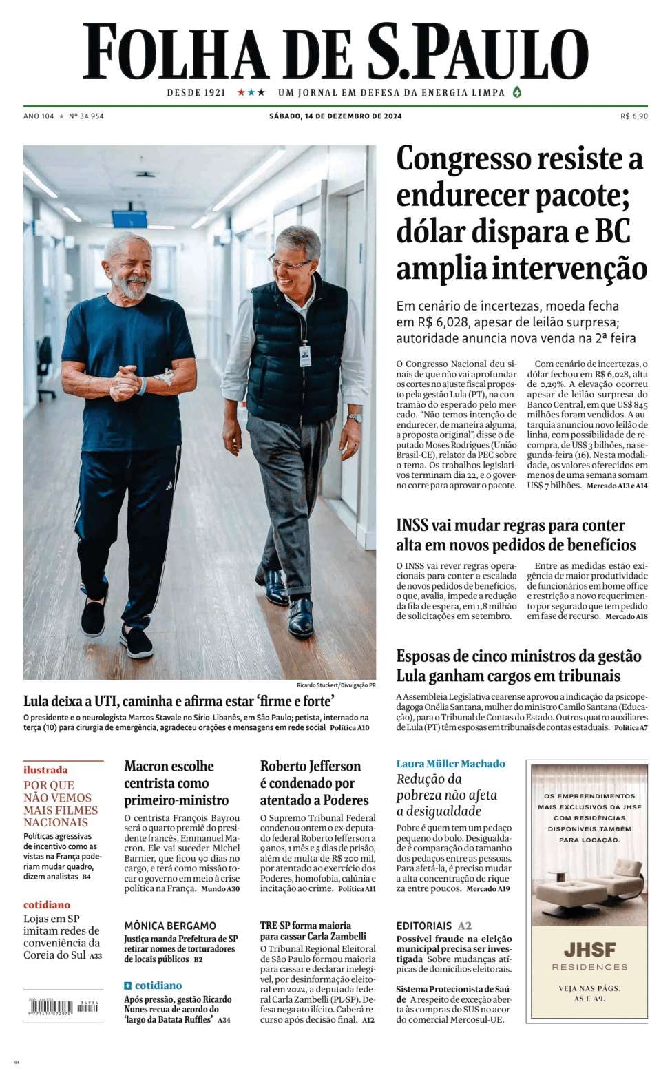 Prima-pagina-Folha-de-S-Paulo-oggi-edizione-di-oggi-20241214