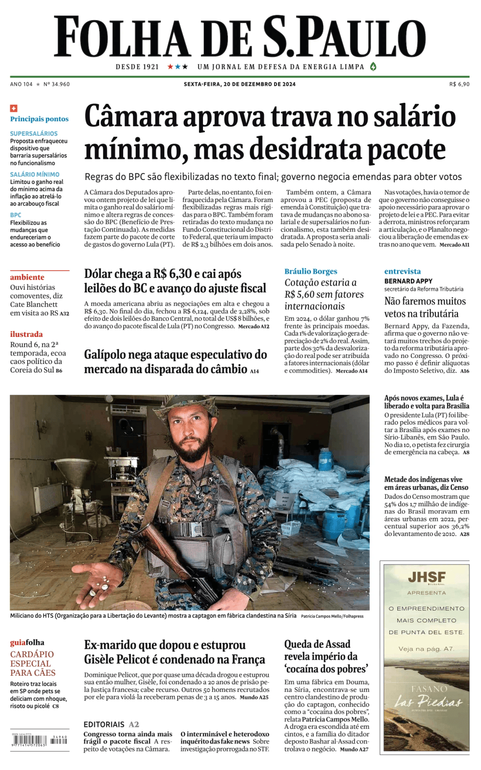 Prima-pagina-Folha-de-S-Paulo-oggi-edizione-di-oggi-20241220