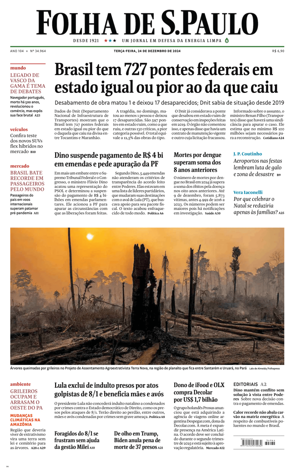 Prima-pagina-Folha-de-S-Paulo-oggi-edizione-di-oggi-20241224