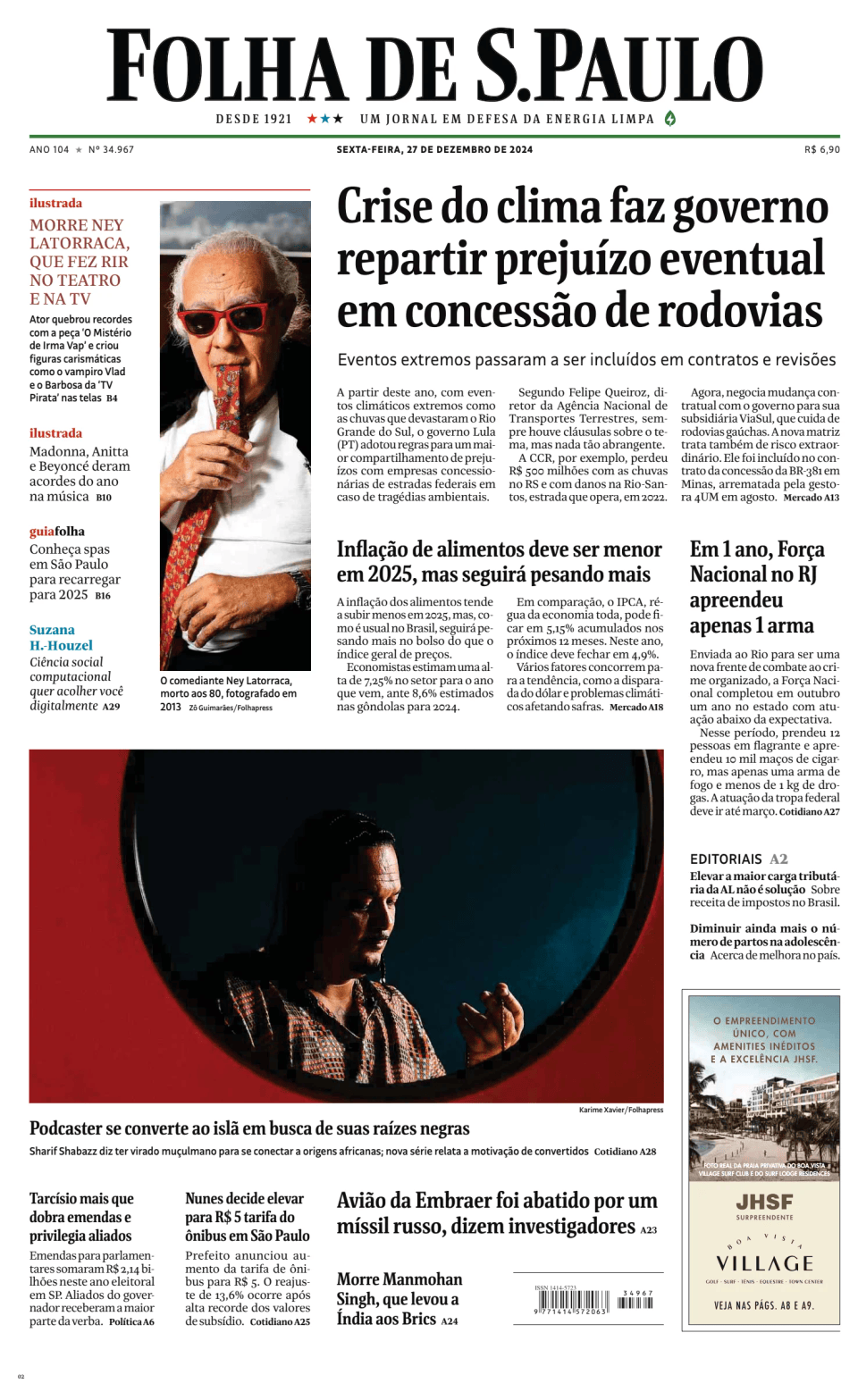 Prima-pagina-Folha-de-S-Paulo-oggi-edizione-di-oggi-20241227