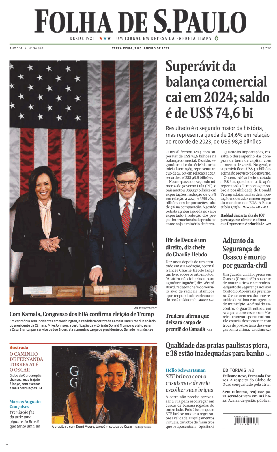 Prima-pagina-Folha-de-S-Paulo-oggi-edizione-di-oggi-20250107