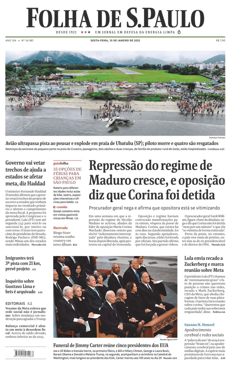 Prima-pagina-Folha-de-S-Paulo-oggi-edizione-di-oggi-20250110