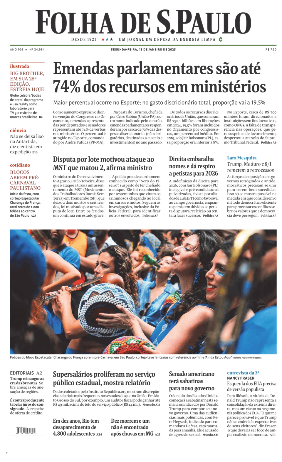 Prima-pagina-Folha-de-S-Paulo-oggi-edizione-di-oggi-20250113