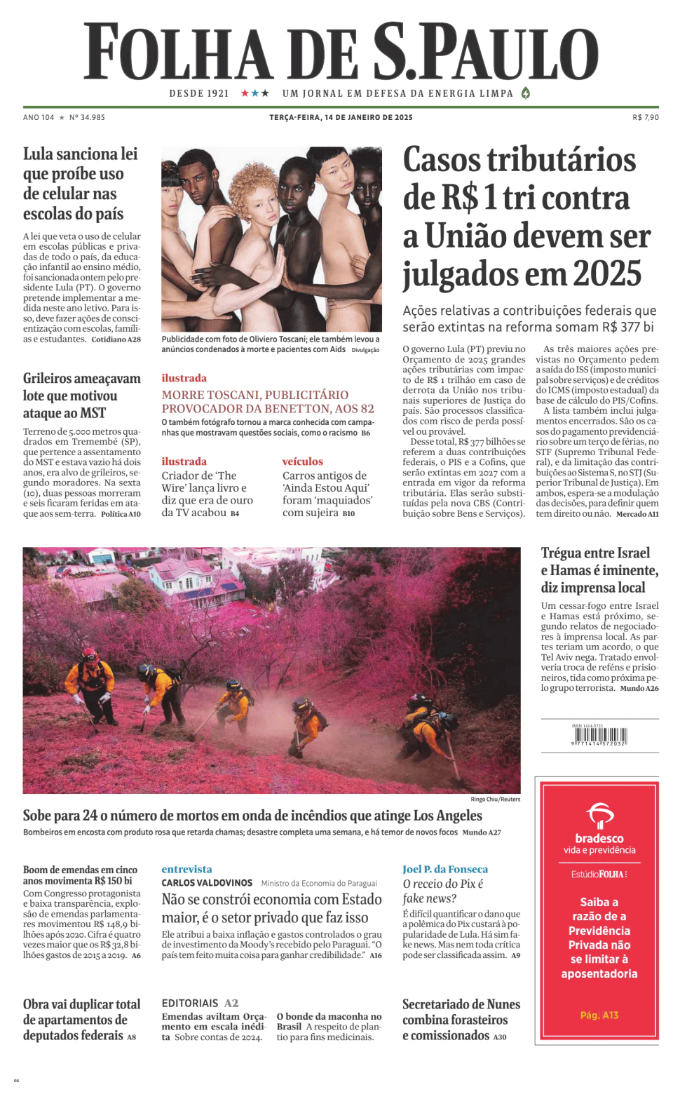 Prima-pagina-Folha-de-S-Paulo-oggi-edizione-di-oggi-20250114