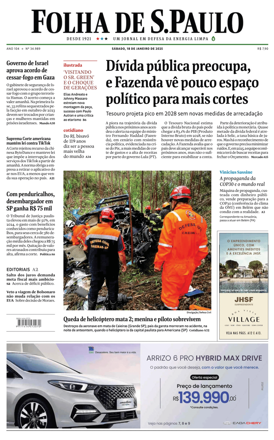 Prima-pagina-Folha-de-S-Paulo-oggi-edizione-di-oggi-20250118