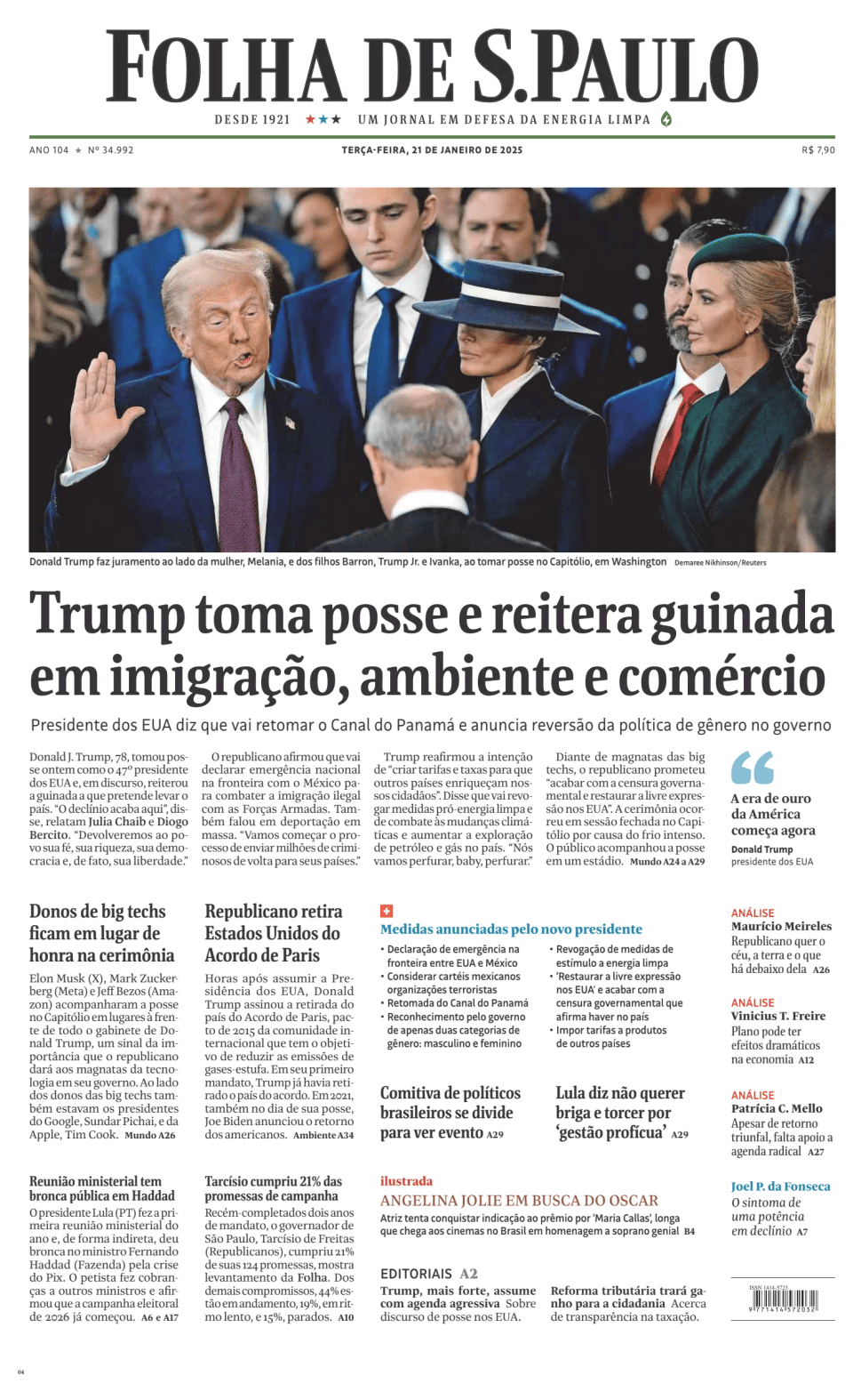 Prima-pagina-Folha-de-S-Paulo-oggi-edizione-di-oggi-20250121