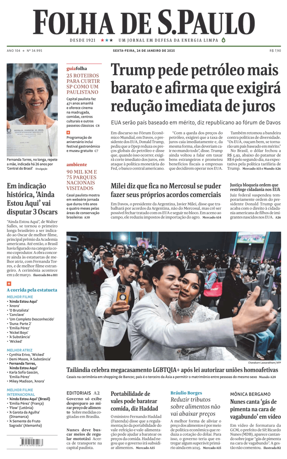 Prima-pagina-Folha-de-S-Paulo-oggi-edizione-di-oggi-20250124