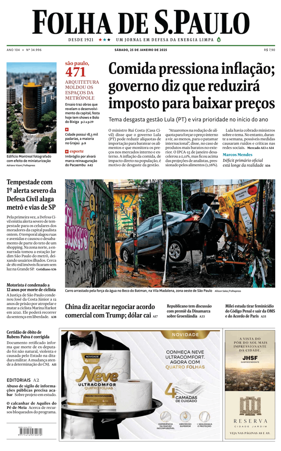 Prima-pagina-Folha-de-S-Paulo-oggi-edizione-di-oggi-20250125