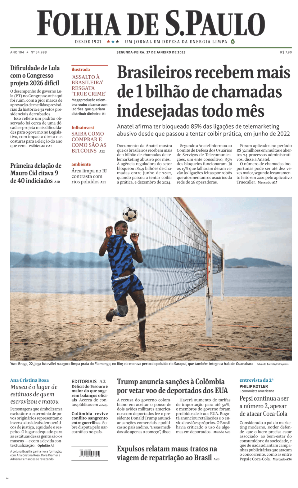 Prima-pagina-Folha-de-S-Paulo-oggi-edizione-di-oggi-20250127