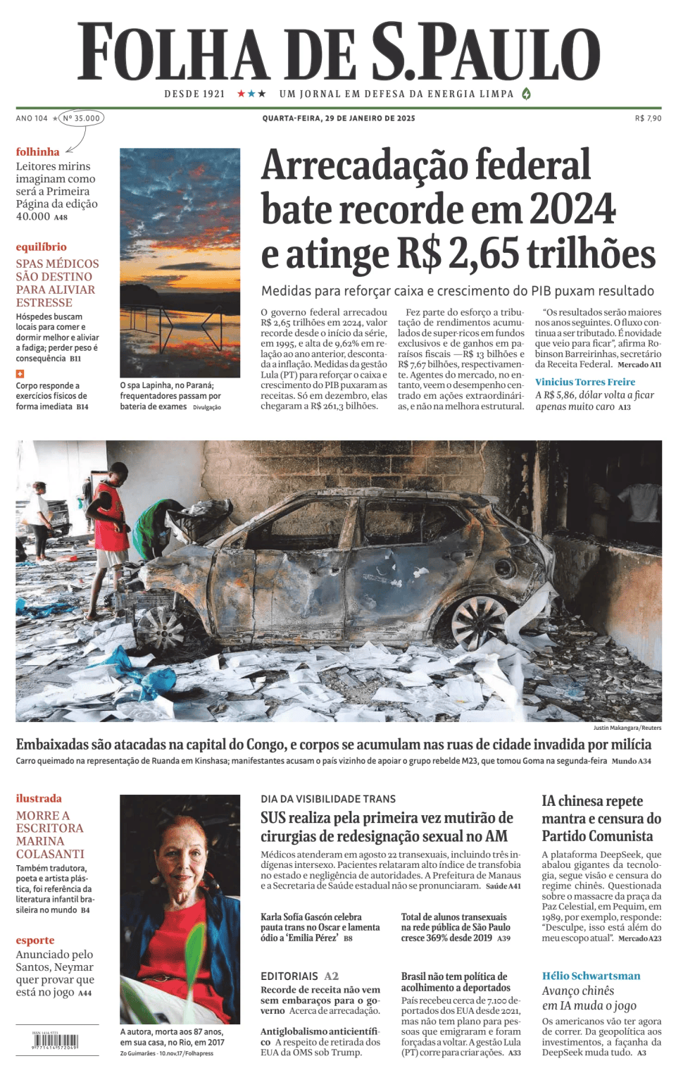 Prima-pagina-Folha-de-S-Paulo-oggi-edizione-di-oggi-20250129