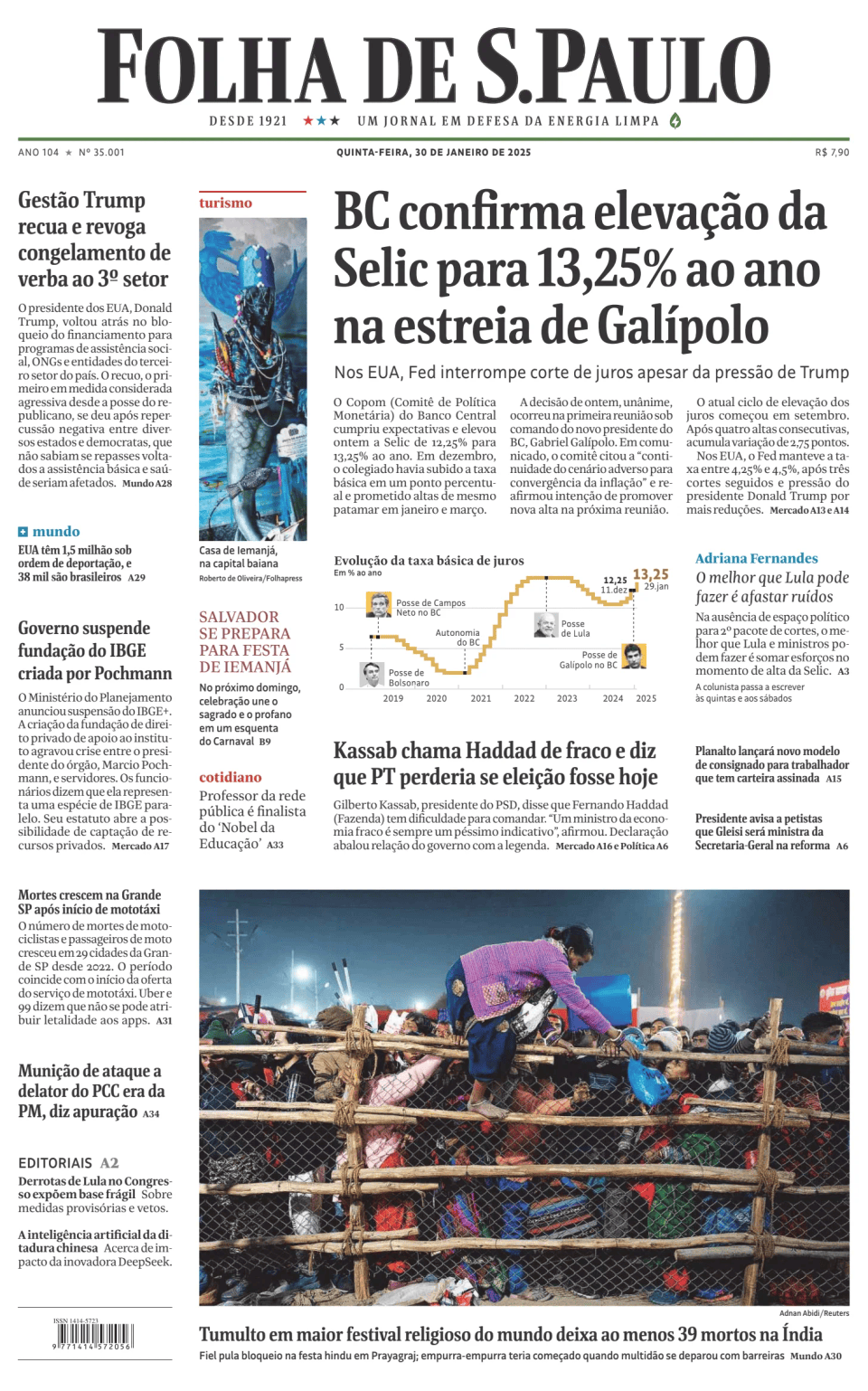 Prima-pagina-Folha-de-S-Paulo-oggi-edizione-di-oggi-20250130