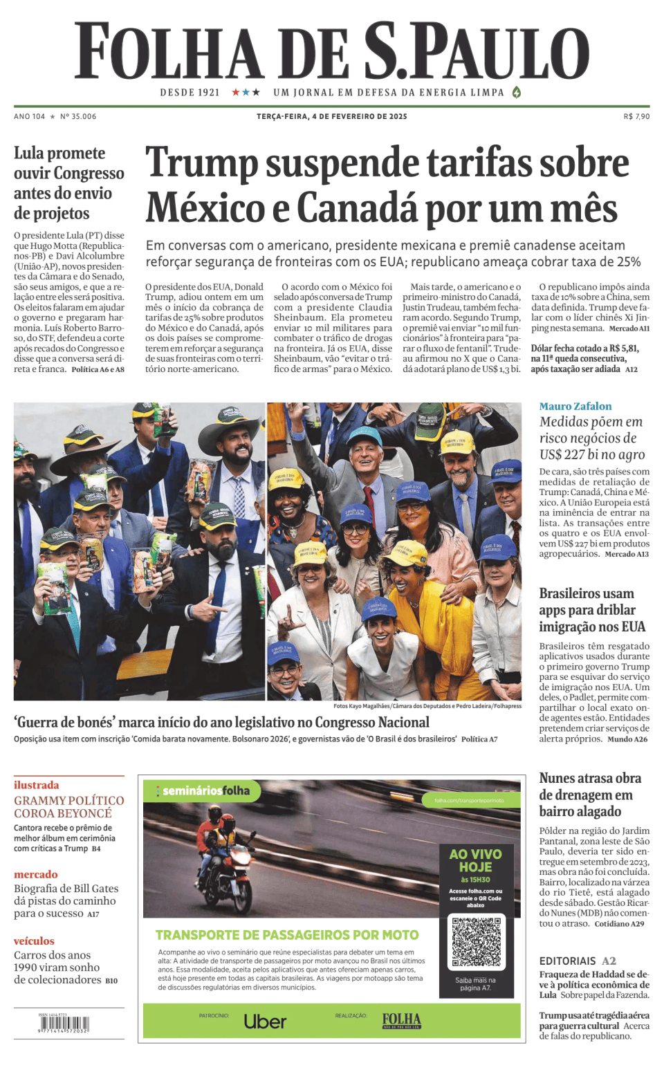 Prima-pagina-Folha-de-S-Paulo-oggi-edizione-di-oggi-20250204