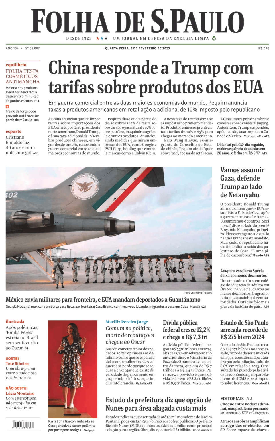 Prima-pagina-Folha-de-S-Paulo-oggi-edizione-di-oggi-20250205