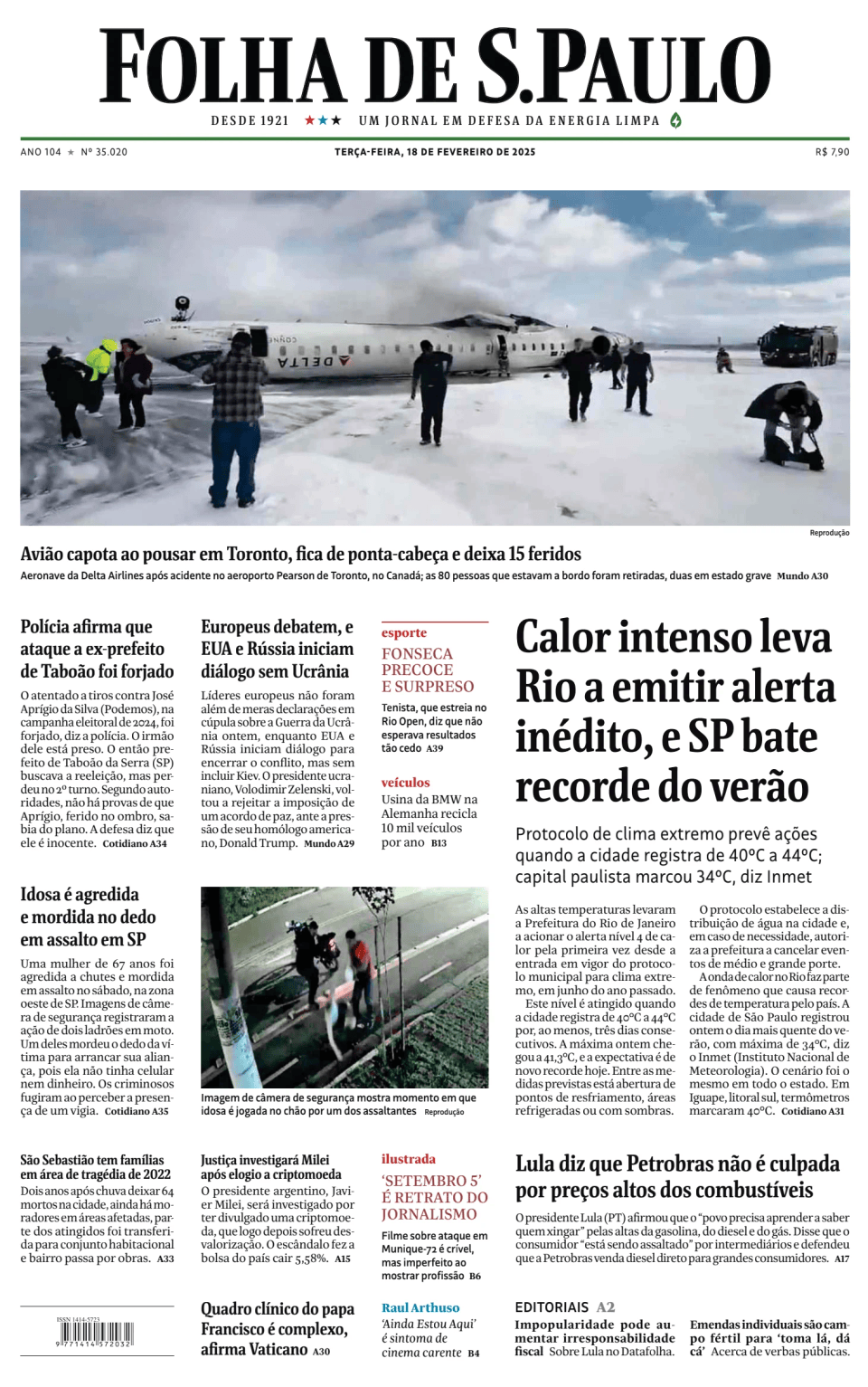 Prima-pagina-Folha-de-S-Paulo-oggi-edizione-di-oggi-20250218