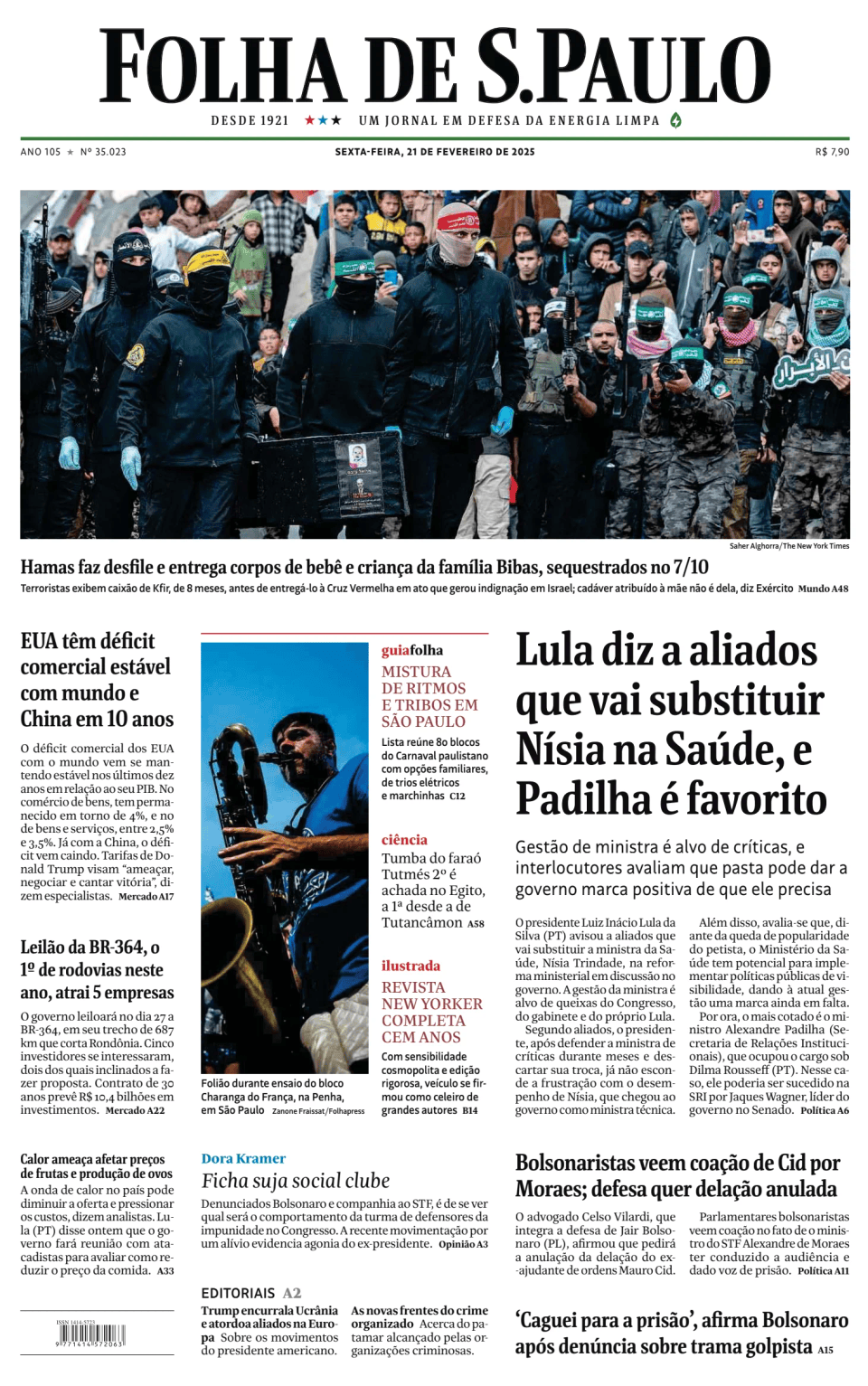 Prima-pagina-Folha-de-S-Paulo-oggi-edizione-di-oggi-20250221