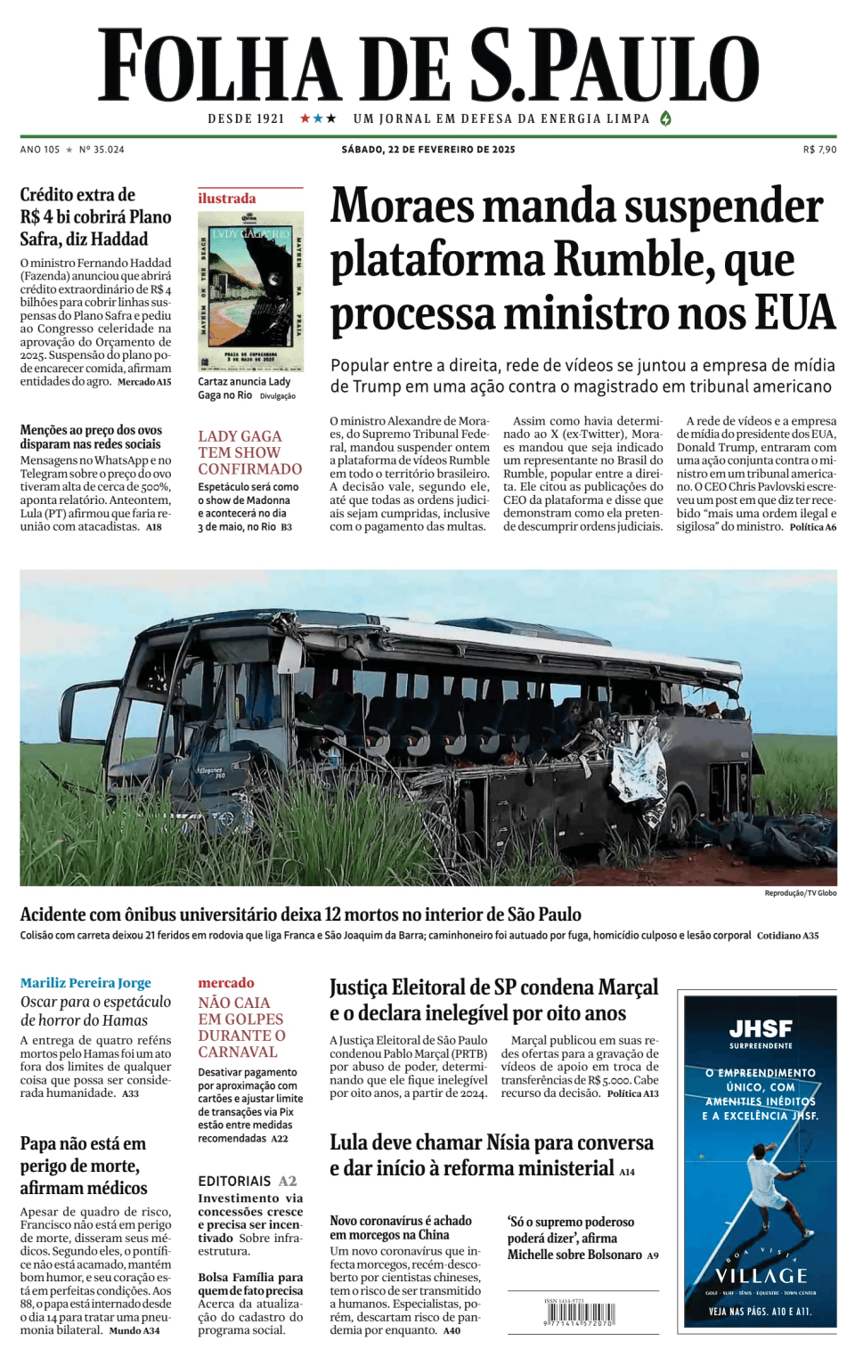 Prima-pagina-Folha-de-S-Paulo-oggi-edizione-di-oggi-20250222