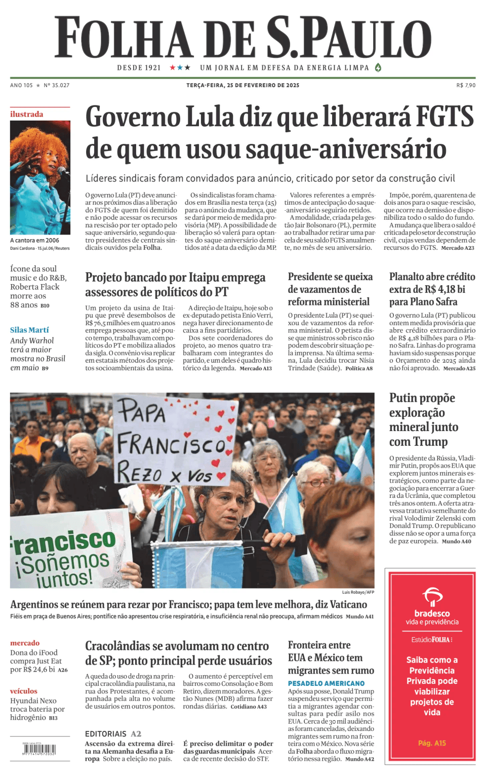 Prima-pagina-Folha-de-S-Paulo-oggi-edizione-di-oggi-20250225