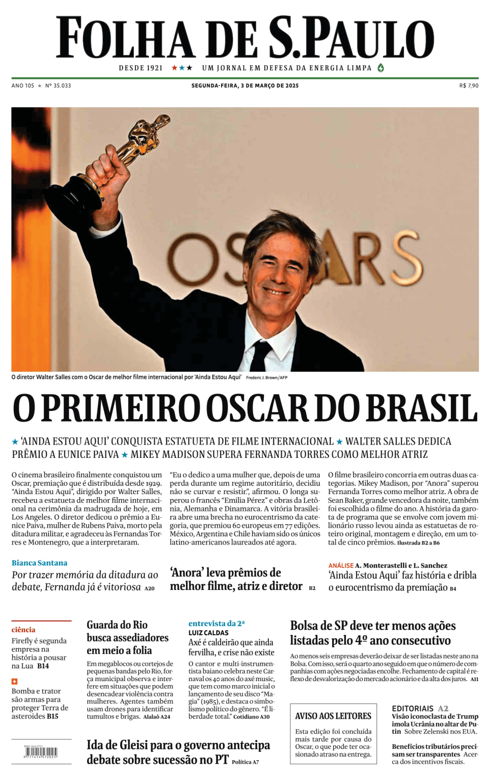 Prima-pagina-Folha-de-S-Paulo-oggi-edizione-di-oggi-20250303