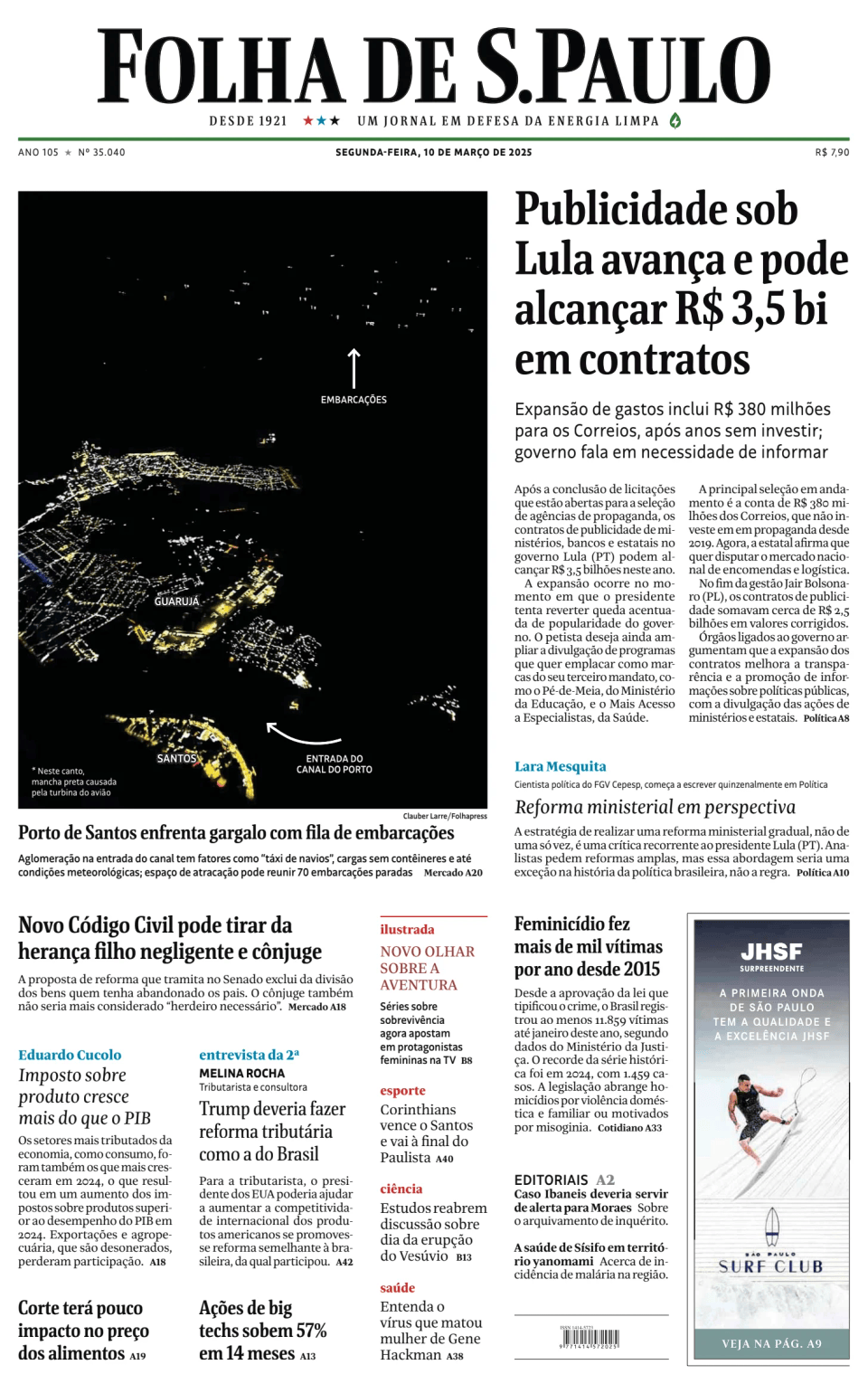 Prima-pagina-Folha-de-S-Paulo-oggi-edizione-di-oggi-20250310