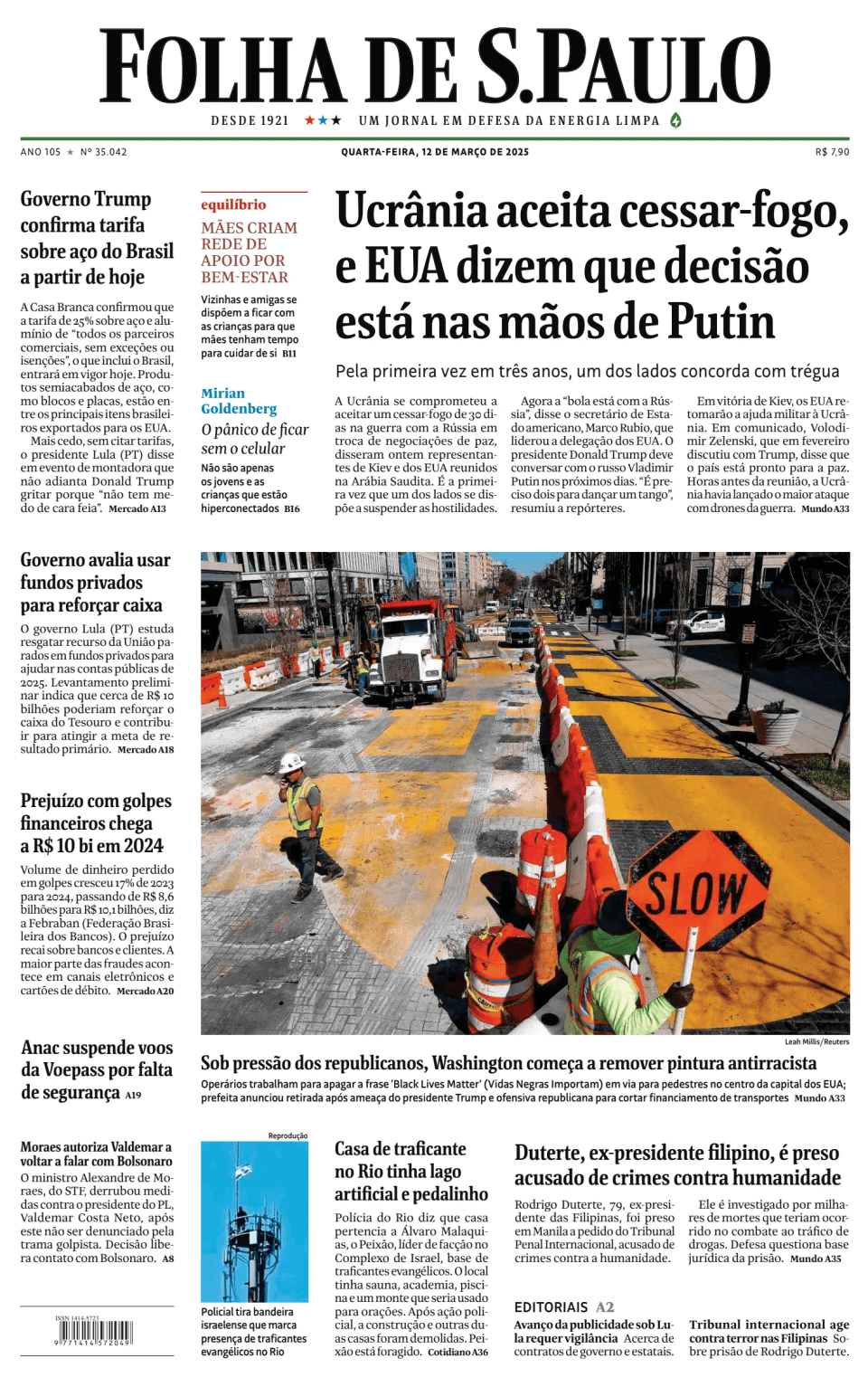 Prima-pagina-Folha-de-S-Paulo-oggi-edizione-di-oggi-20250312