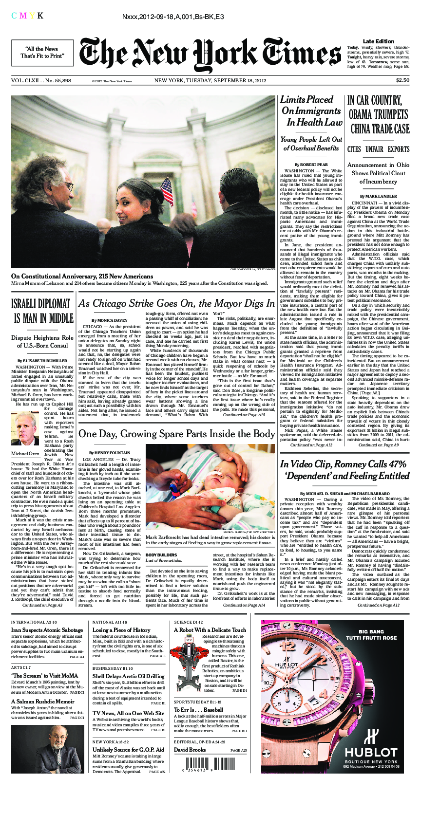 Prima-pagina-New-York-Times-del-2012-09-18