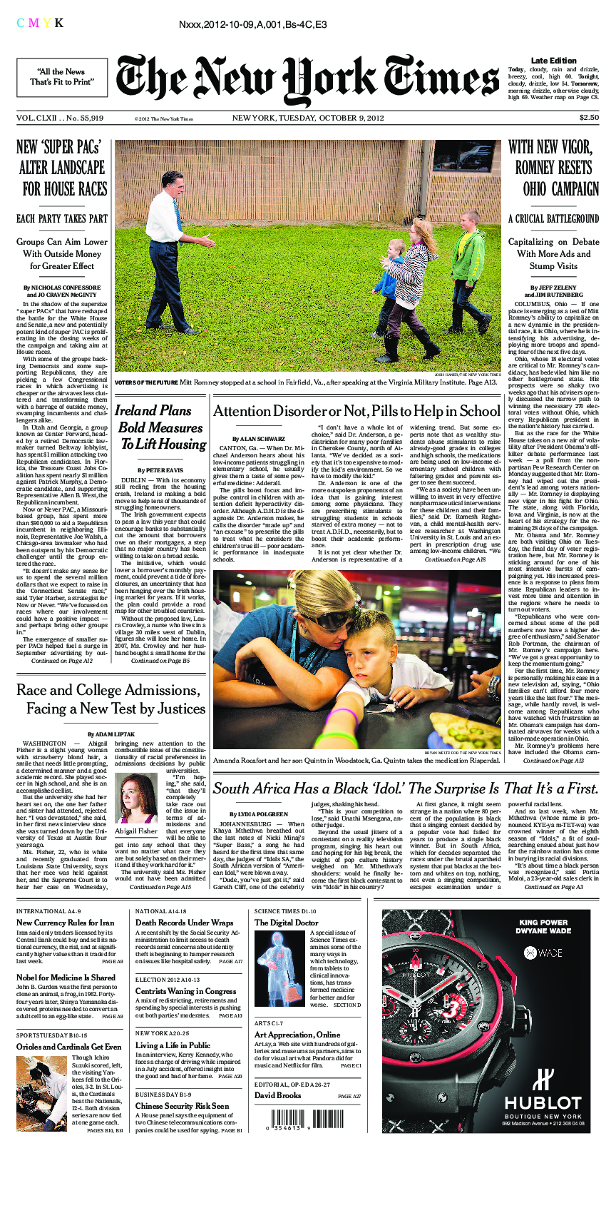 Prima-pagina-New-York-Times-del-2012-10-09