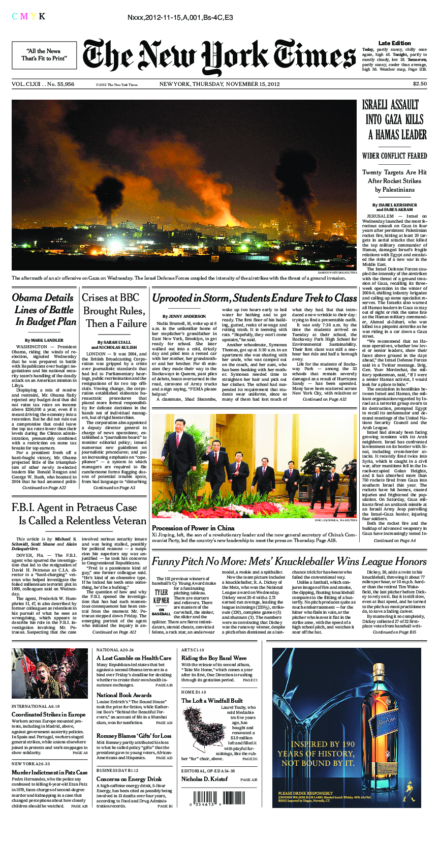 Prima-pagina-New-York-Times-del-2012-11-15