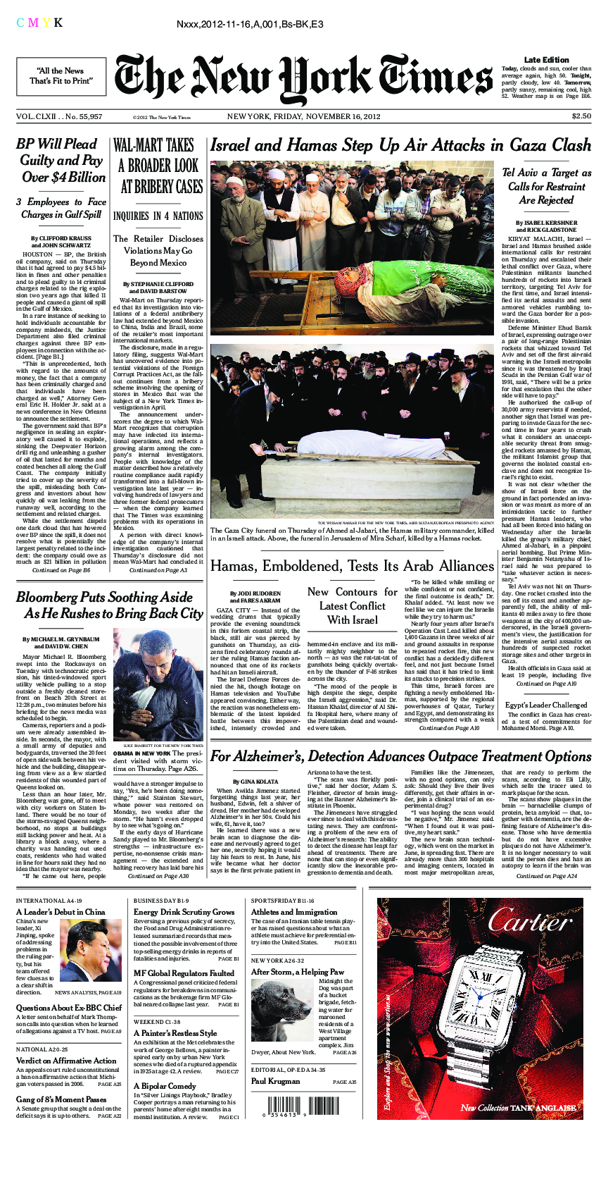 Prima-pagina-New-York-Times-del-2012-11-16