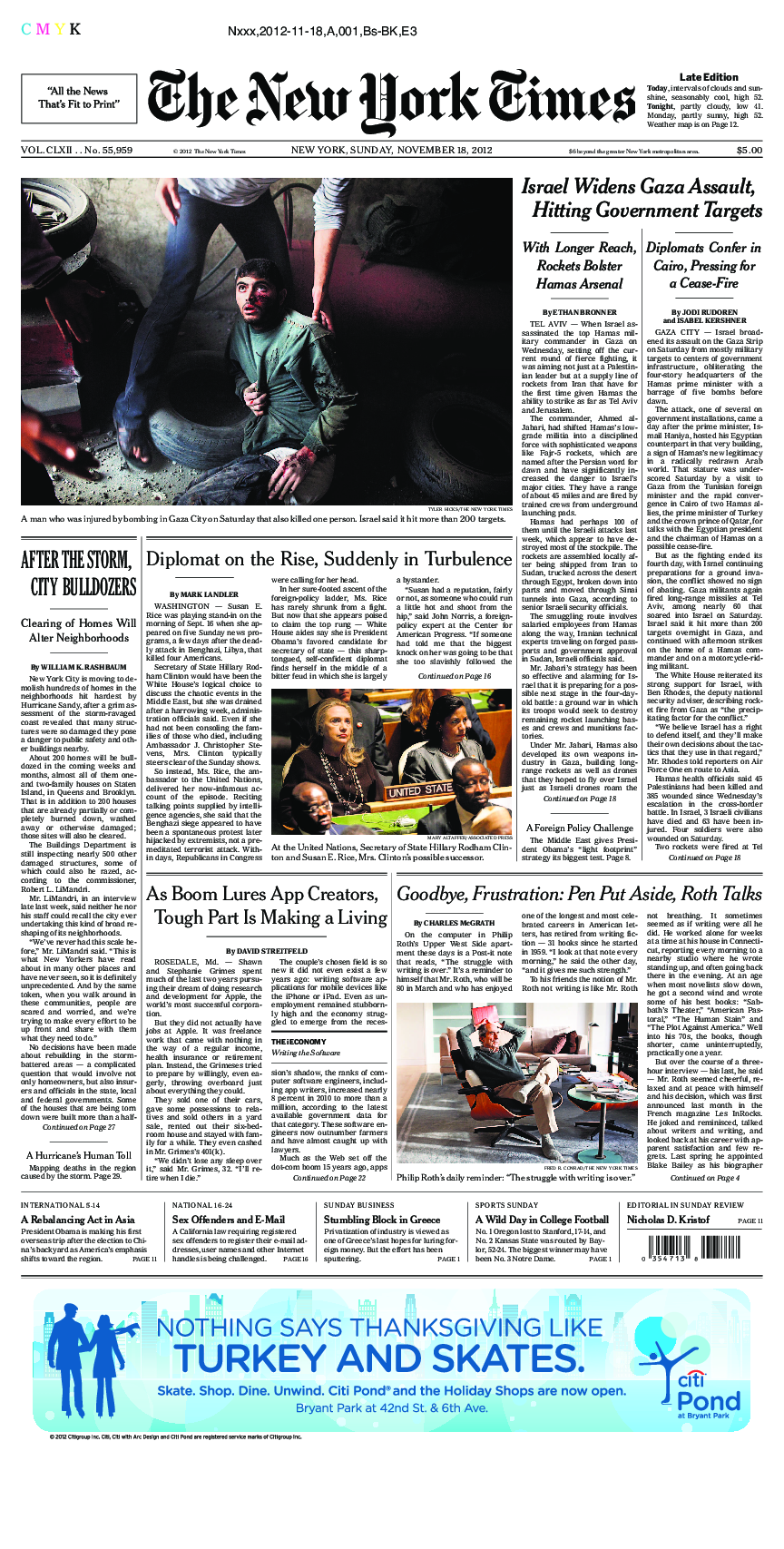 Prima-pagina-New-York-Times-del-2012-11-18