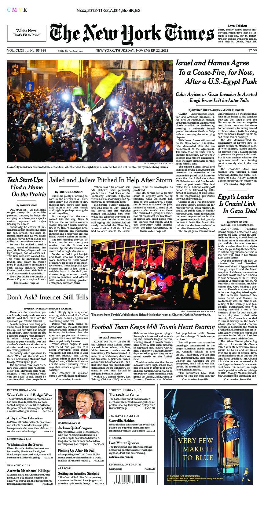 Prima-pagina-New-York-Times-del-2012-11-22