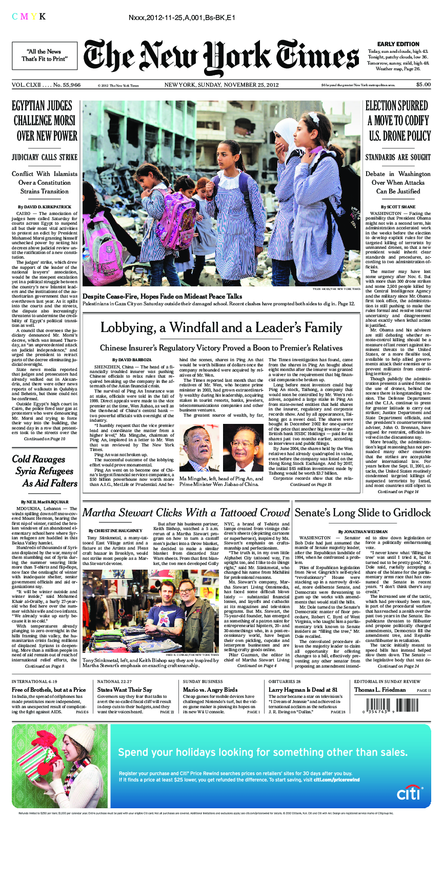 Prima-pagina-New-York-Times-del-2012-11-25