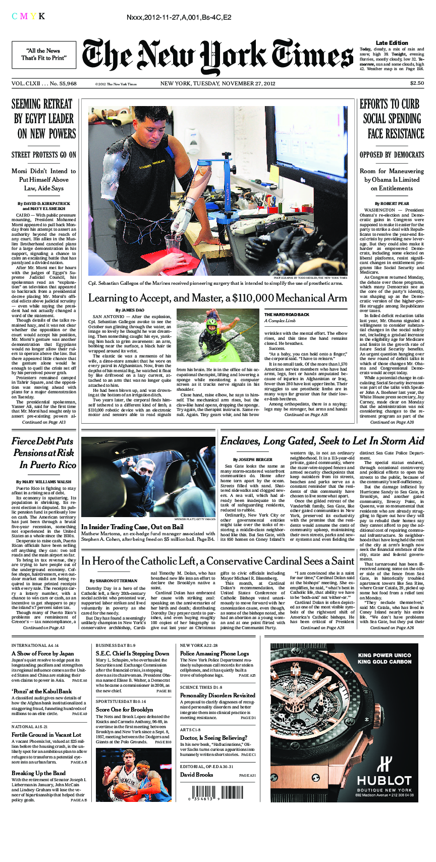 Prima-pagina-New-York-Times-del-2012-11-27