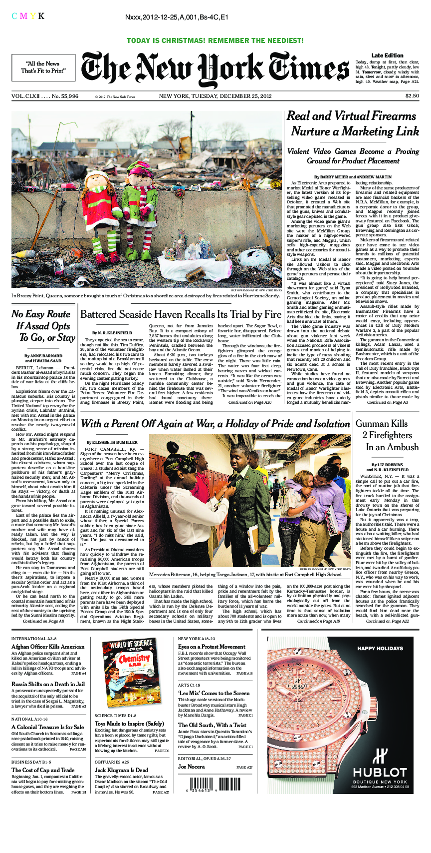 Prima-pagina-New-York-Times-del-2012-12-25