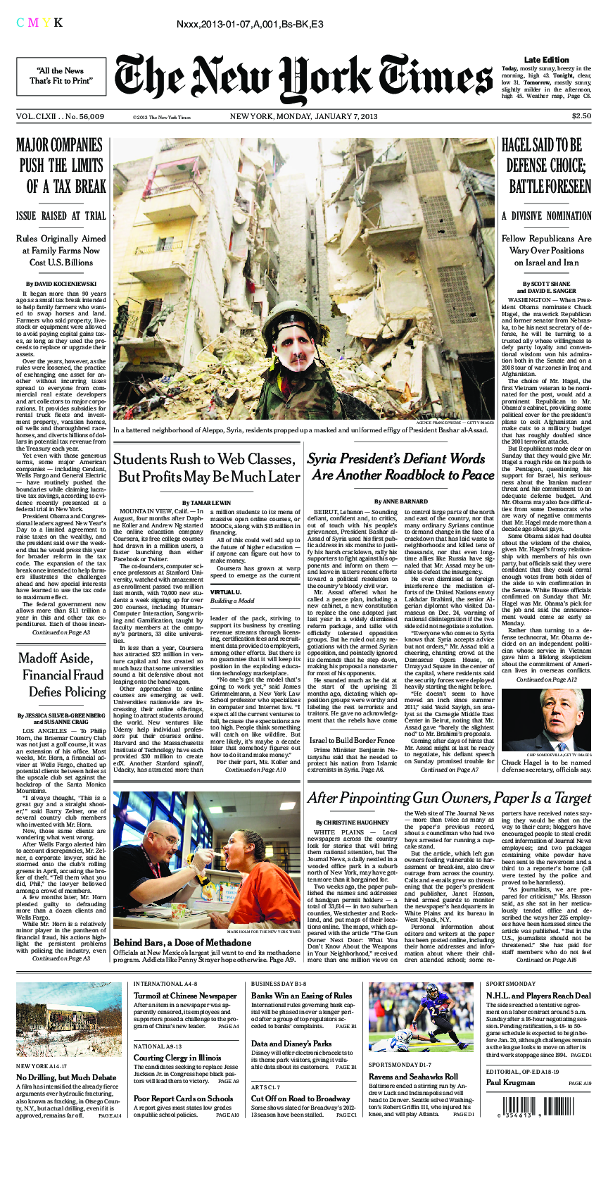 Prima-pagina-New-York-Times-del-2013-01-07