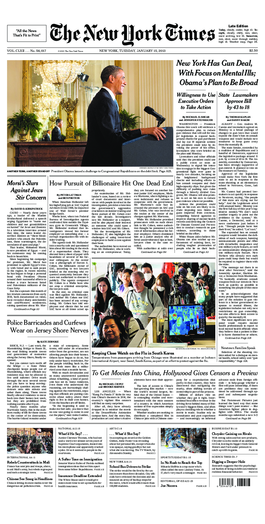 Prima-pagina-New-York-Times-del-2013-01-15