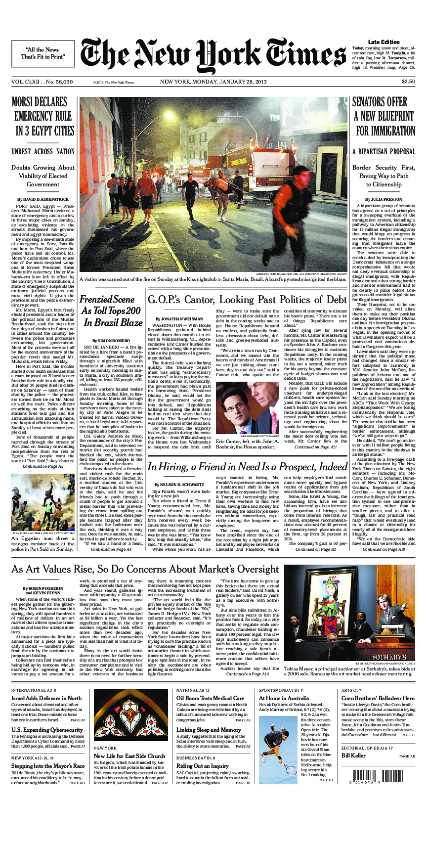 Prima-pagina-New-York-Times-del-2013-01-28