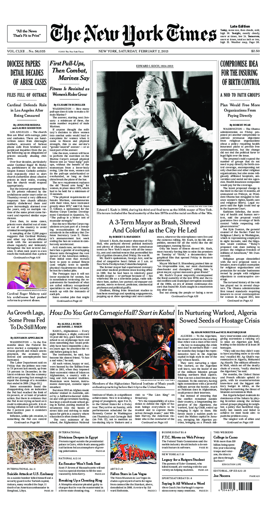 Prima-pagina-New-York-Times-del-2013-02-02