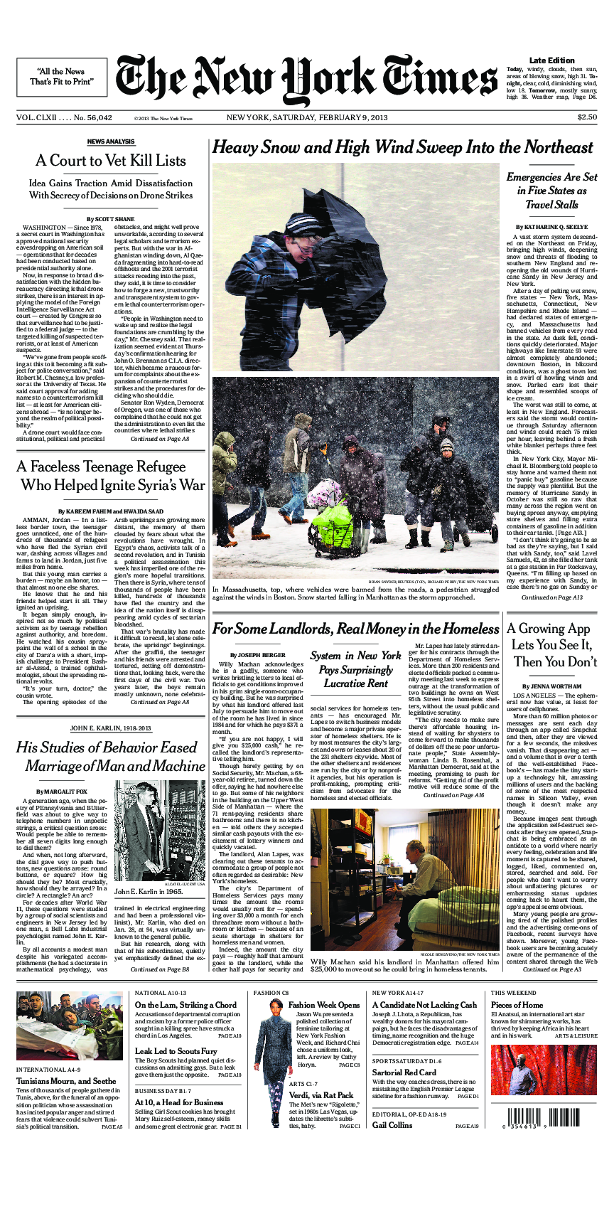 Prima-pagina-New-York-Times-del-2013-02-09