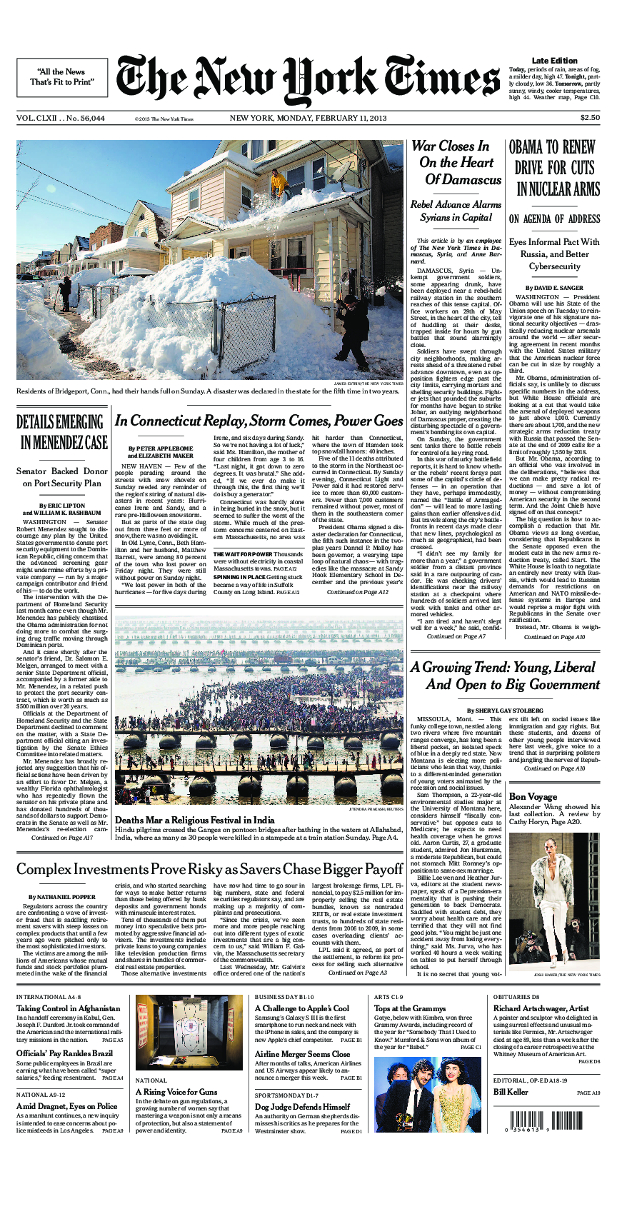 Prima-pagina-New-York-Times-del-2013-02-11