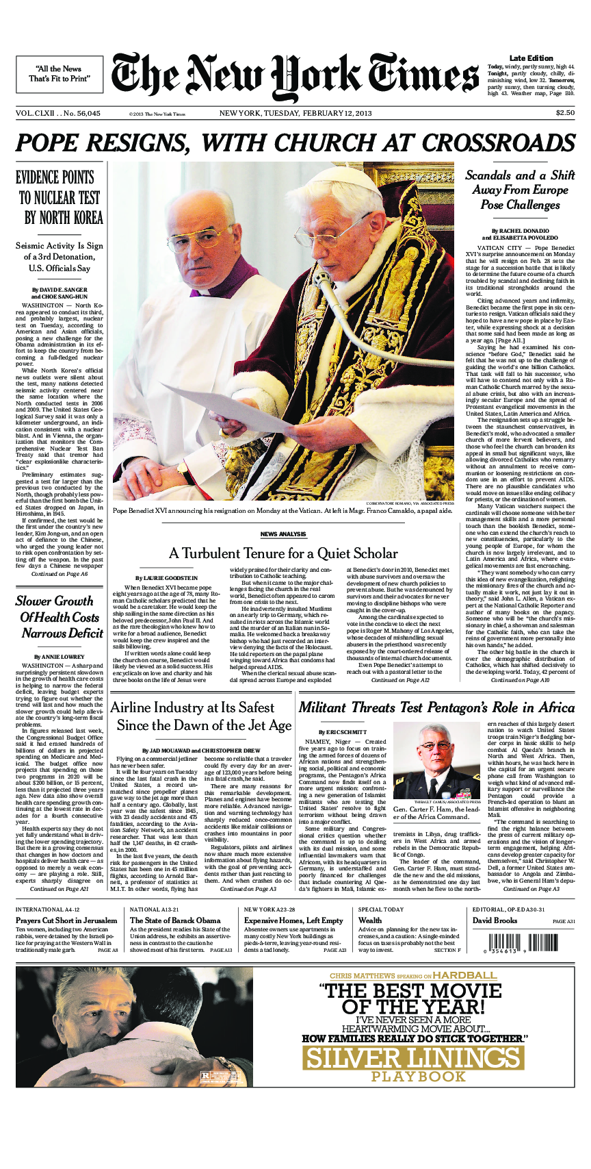 Prima-pagina-New-York-Times-del-2013-02-12