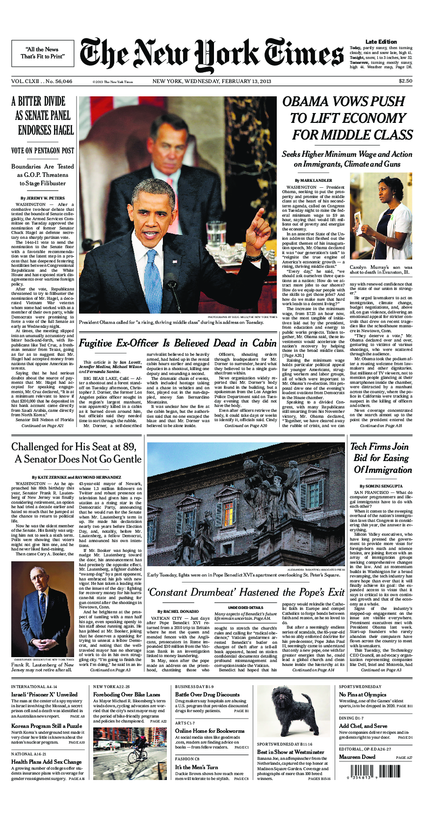 Prima-pagina-New-York-Times-del-2013-02-13