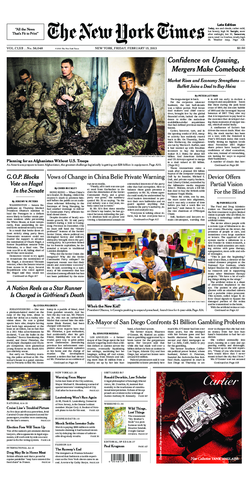 Prima-pagina-New-York-Times-del-2013-02-15