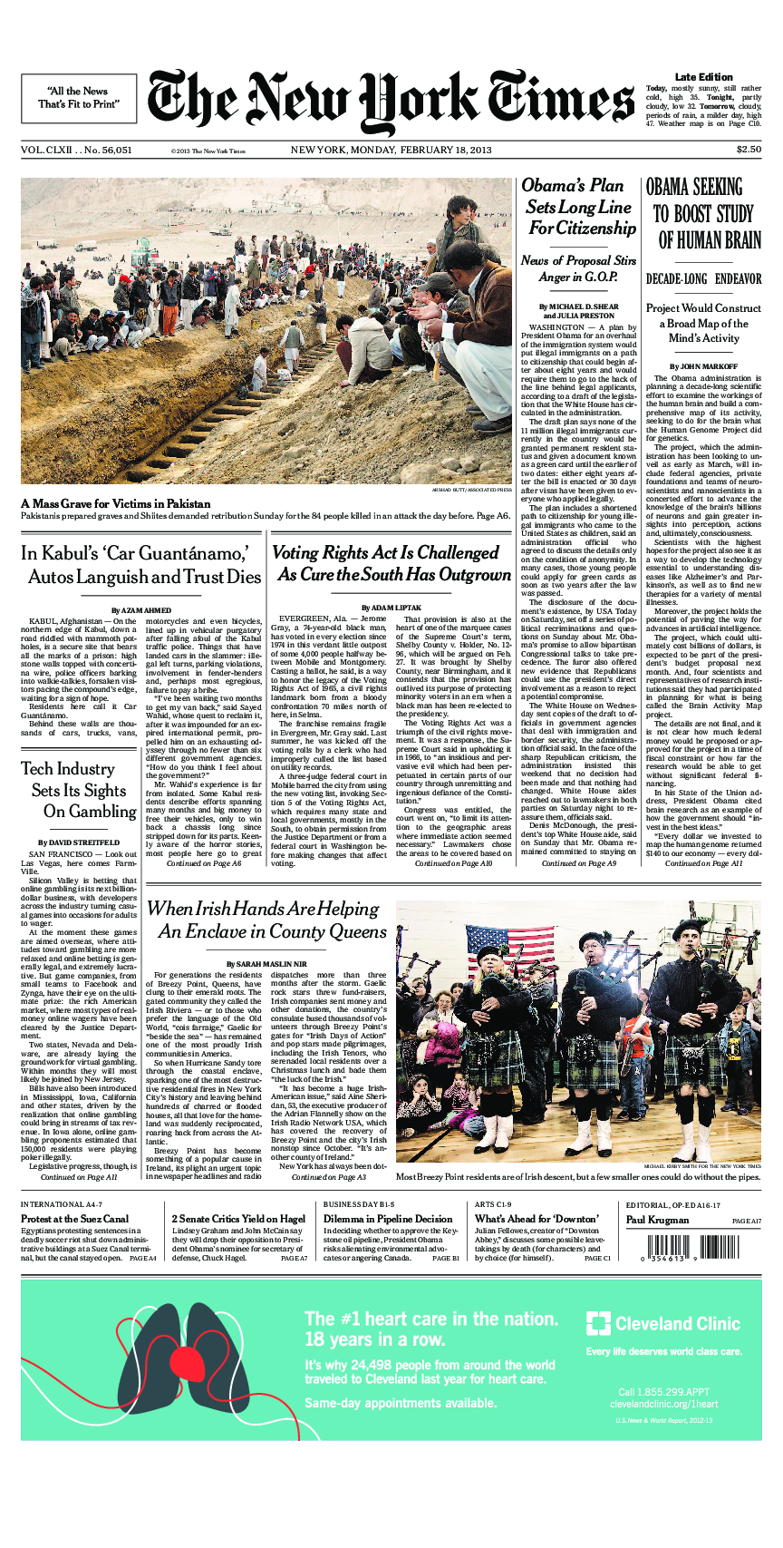 Prima-pagina-New-York-Times-del-2013-02-18