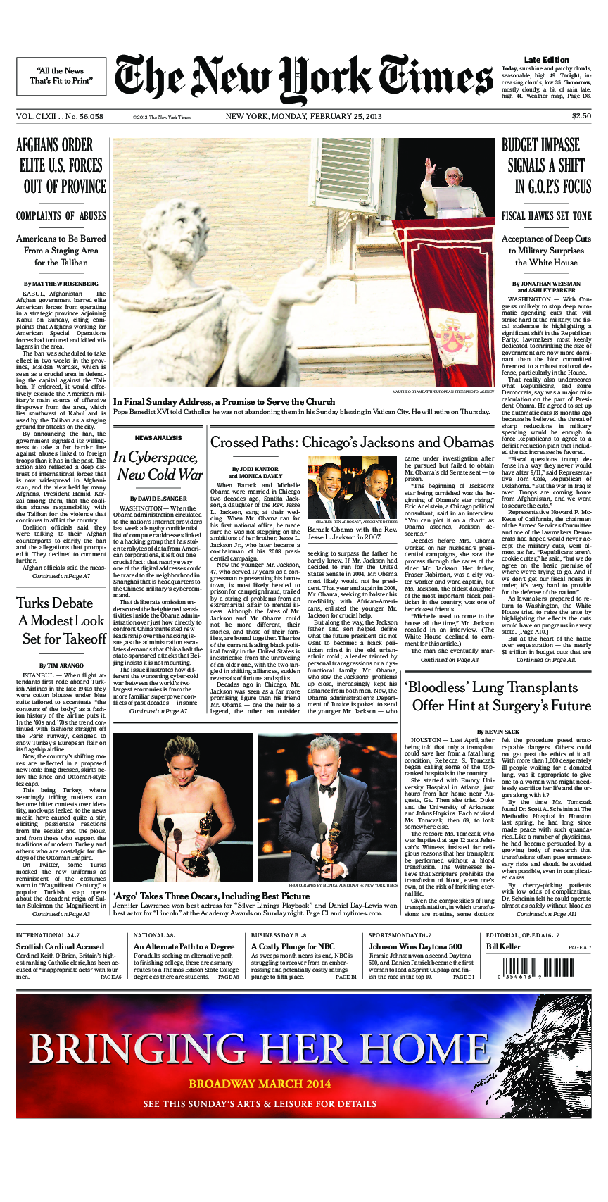 Prima-pagina-New-York-Times-del-2013-02-25