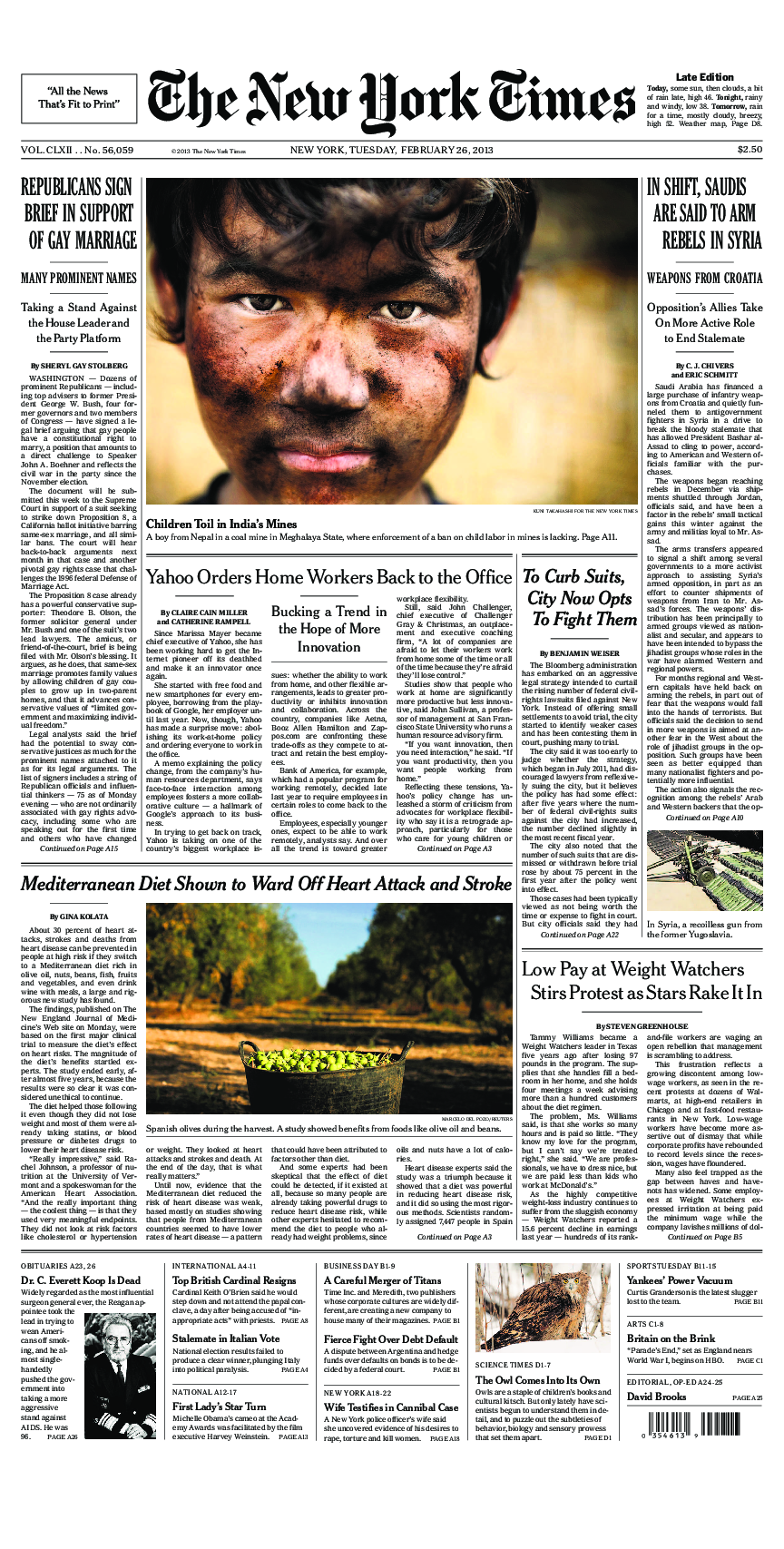 Prima-pagina-New-York-Times-del-2013-02-26