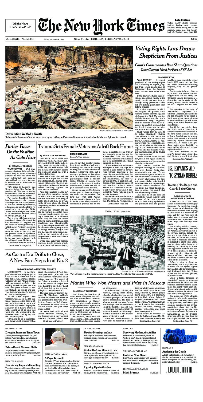 Prima-pagina-New-York-Times-del-2013-02-28