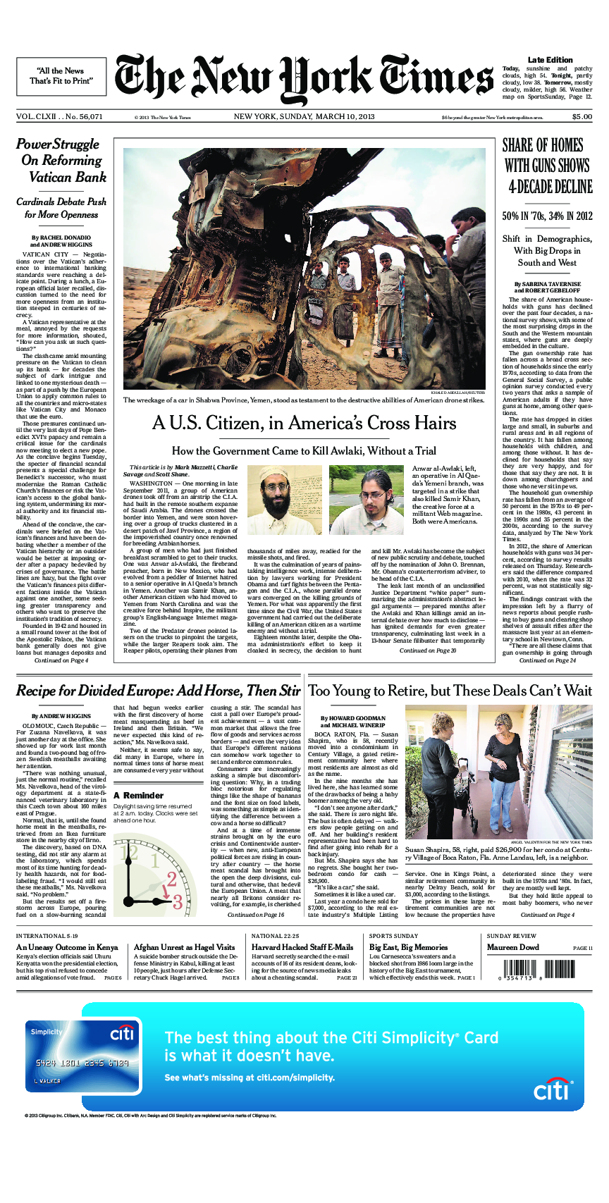 Prima-pagina-New-York-Times-del-2013-03-10