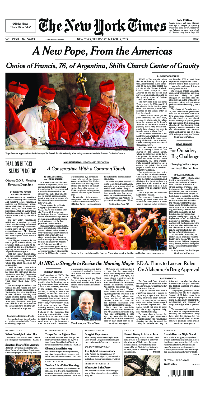 Prima-pagina-New-York-Times-del-2013-03-14